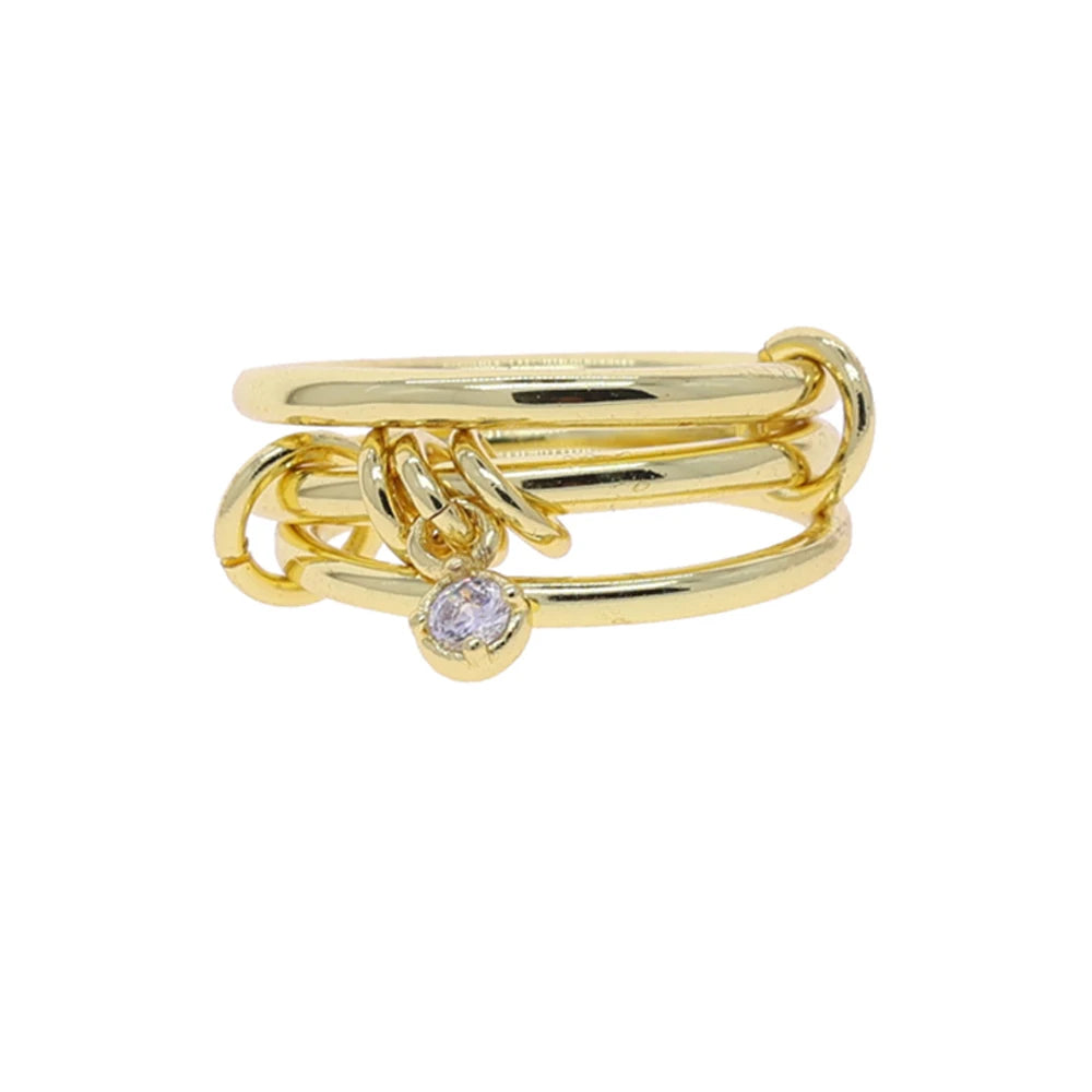 Gold Tone Pink Zircon Stacking Band Rings for Women