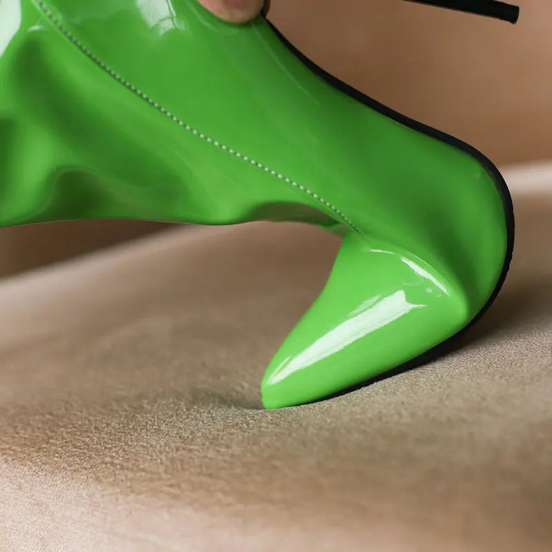 Pointed Toe Patent Leather Stiletto Ankle Boots for Women