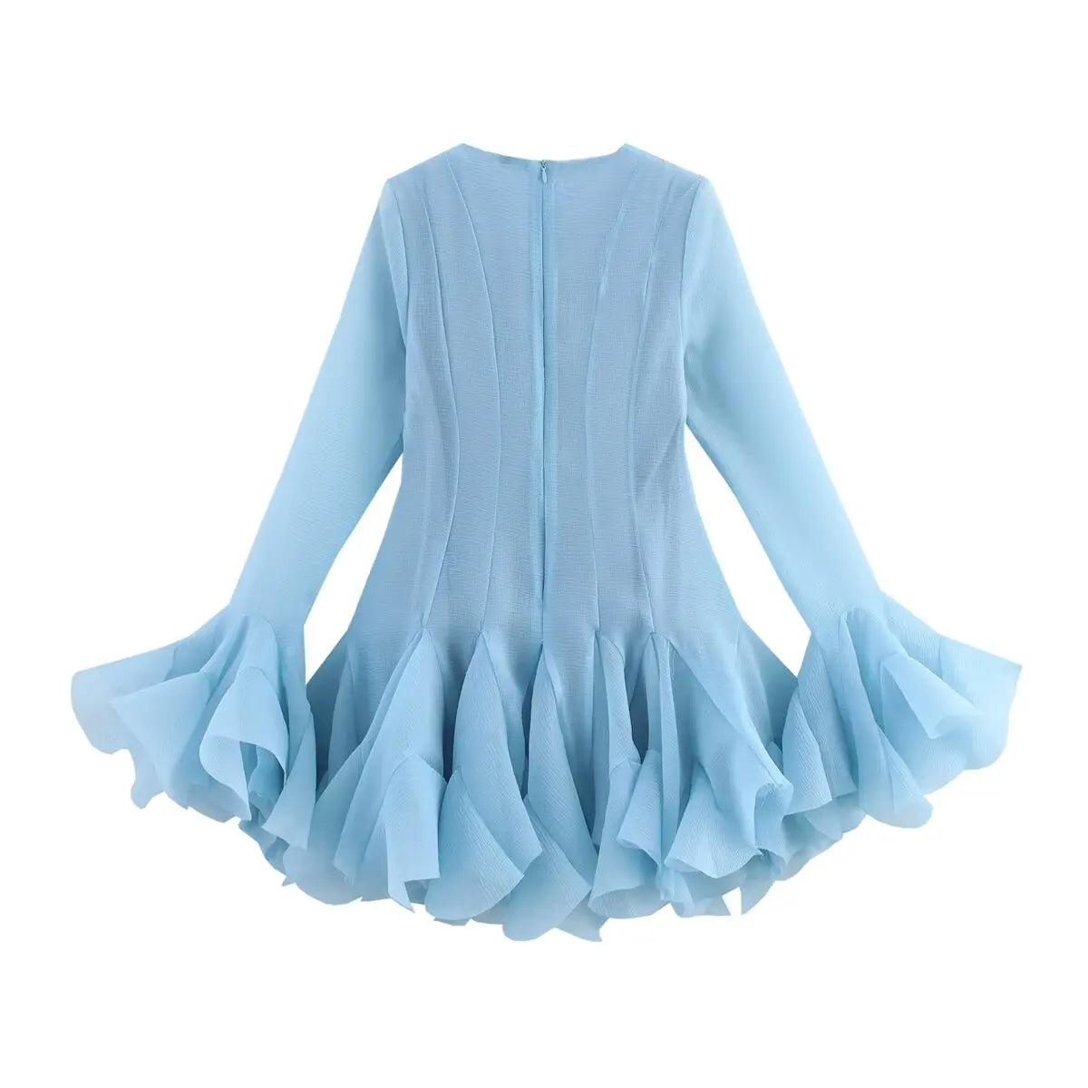 French Style Ruffle Hem Flare Sleeve Mini Dress for Women