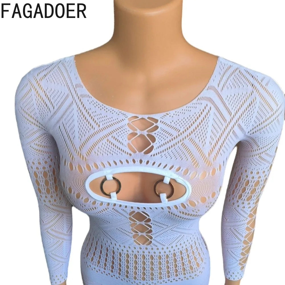 Hollow Out Patchwork Lace See Through Long Sleeve Jumpsuit for Women