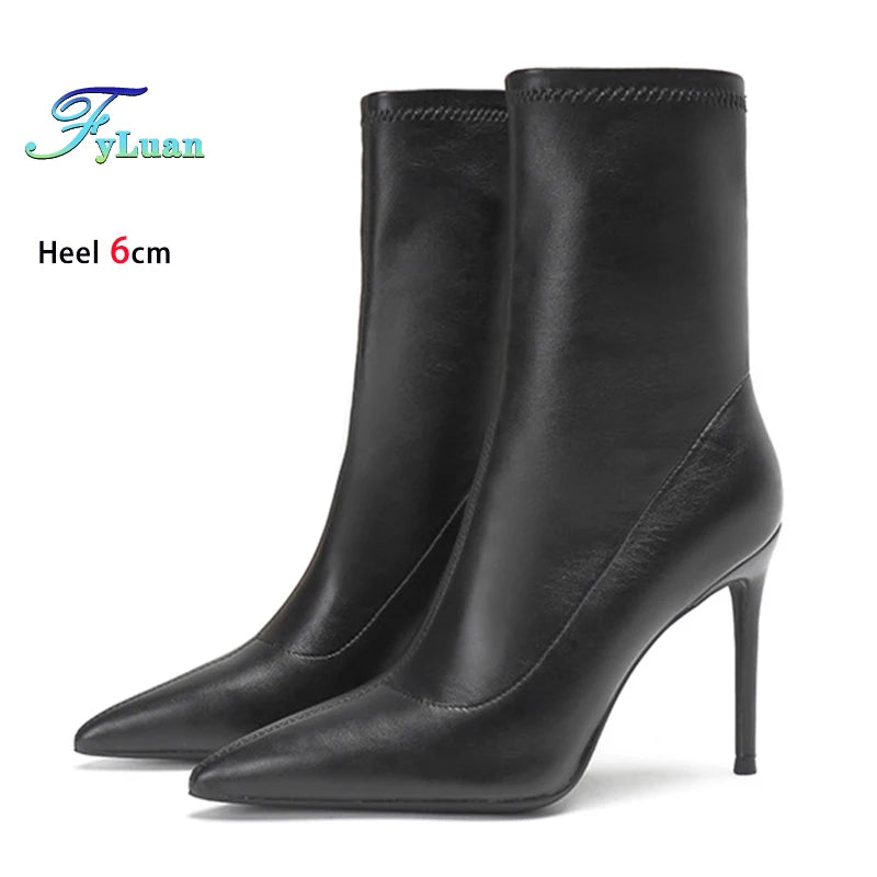 Elegant Pointed Stiletto Ankle Boots With Elastic Slip On Closure For Women