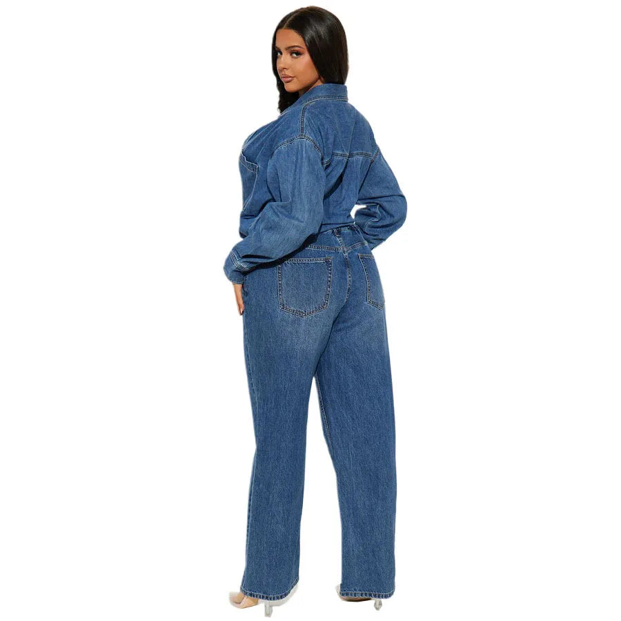 Washed Distressed Denim Jumpsuit
