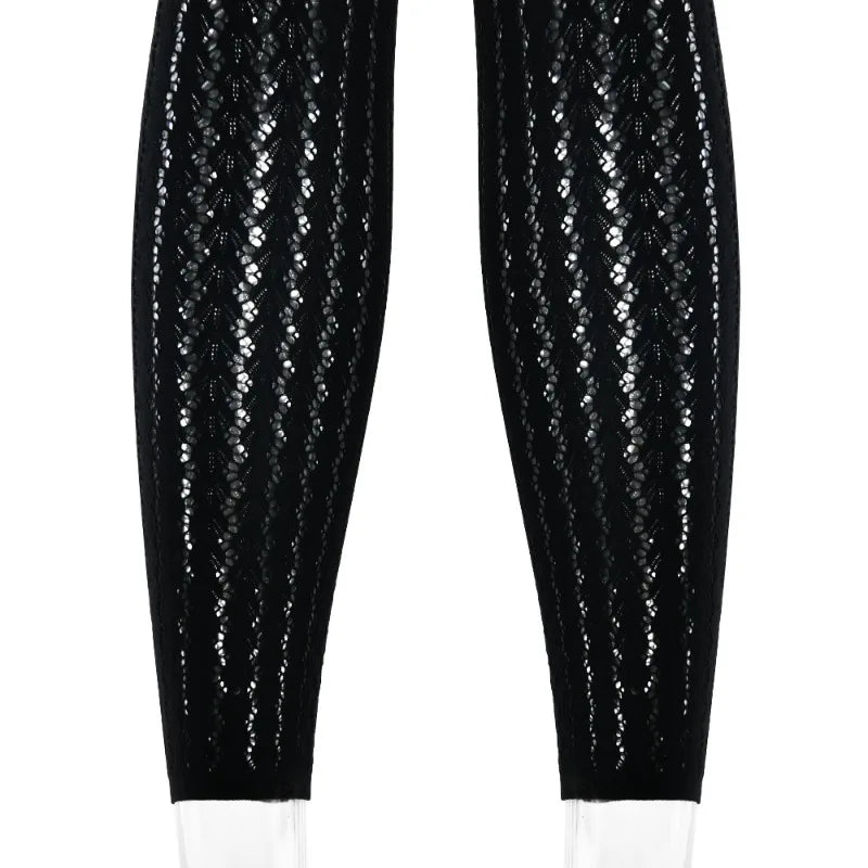 BOOFEENAA See Through Seamless Striped Jacquard One Piece Long Sleeve Jumpsuit Sexy All Black Outfits for Woman Baddie C92-DZ18