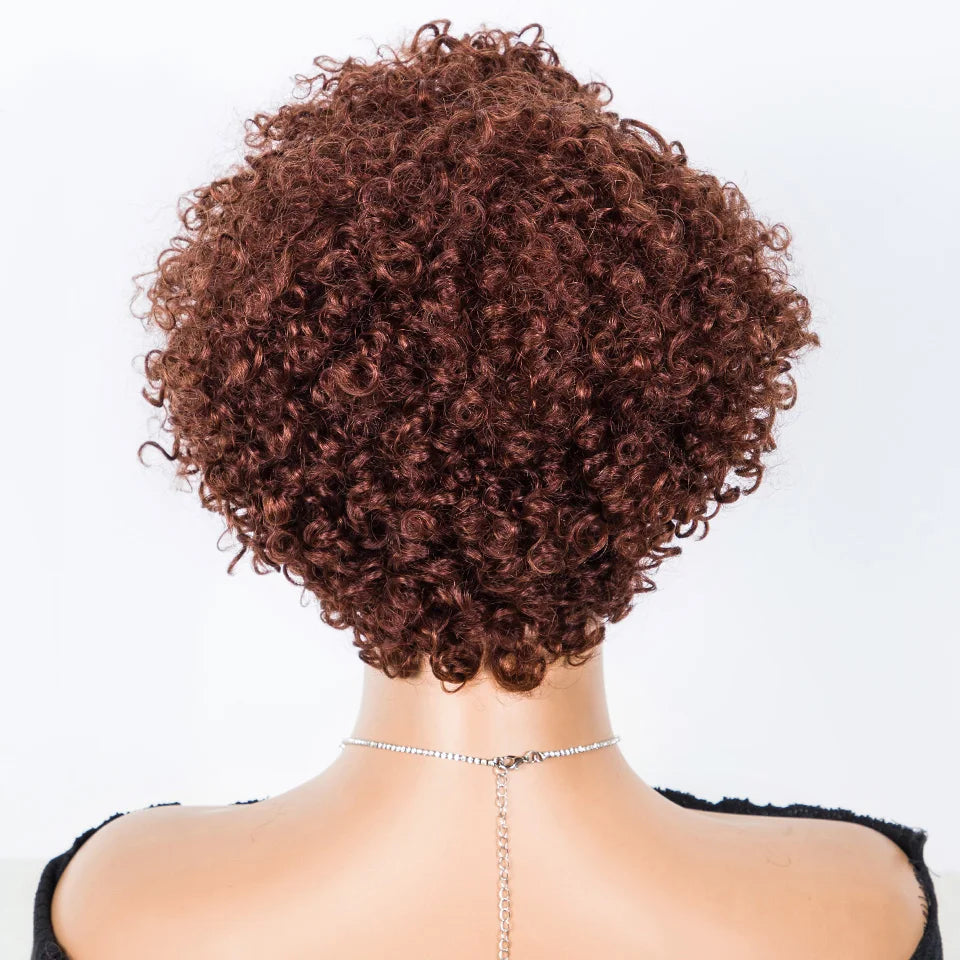 Short Kinky Curly Pixie Bob Human Hair Wig for Women