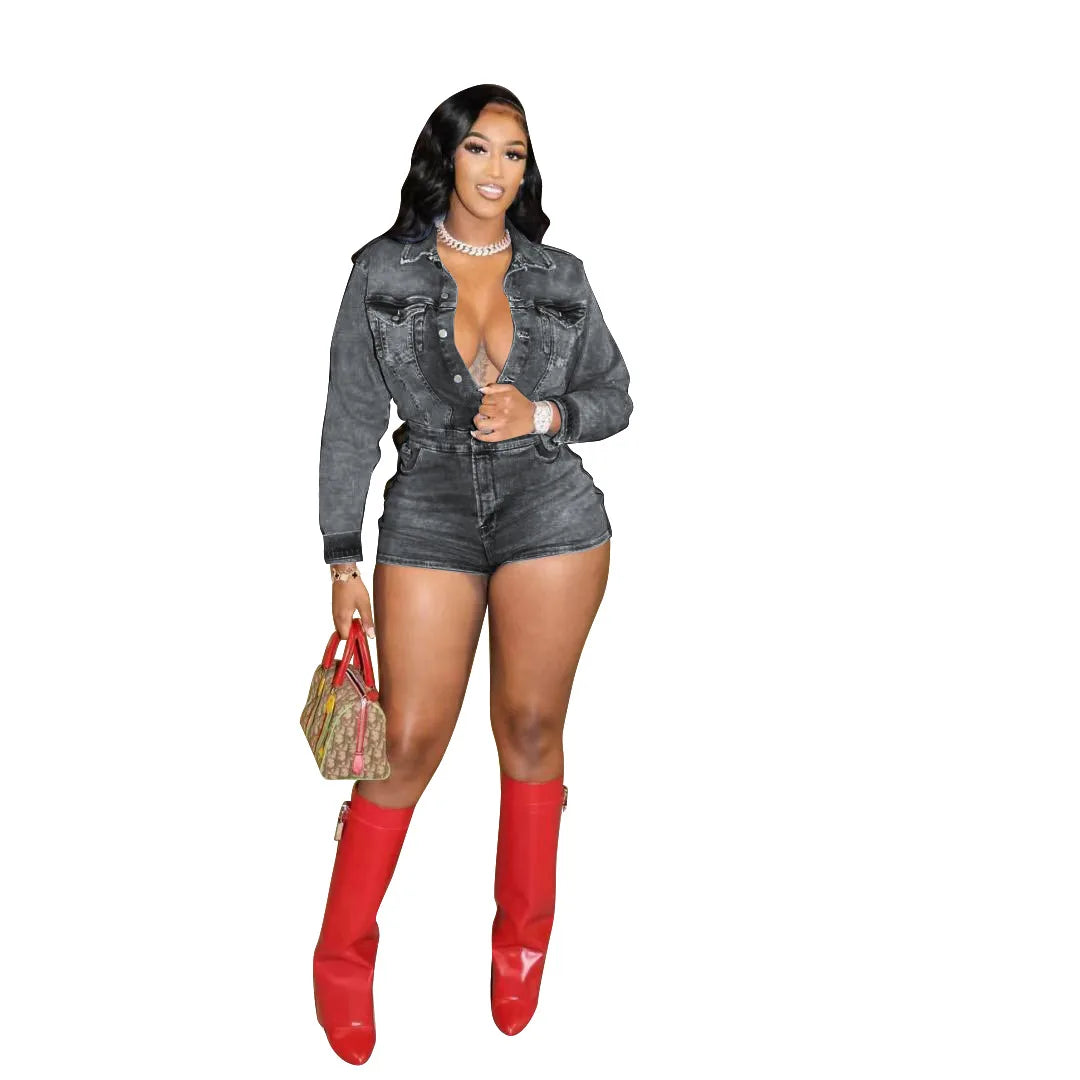 Trending Denim Skinny Fit Bodycon Romper for Women