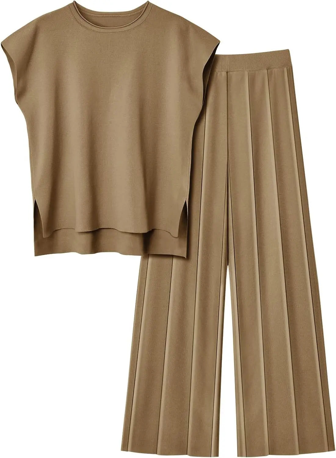 Summer Soft Knit Sleeveless Vest and Wide Leg Pants Set for Women