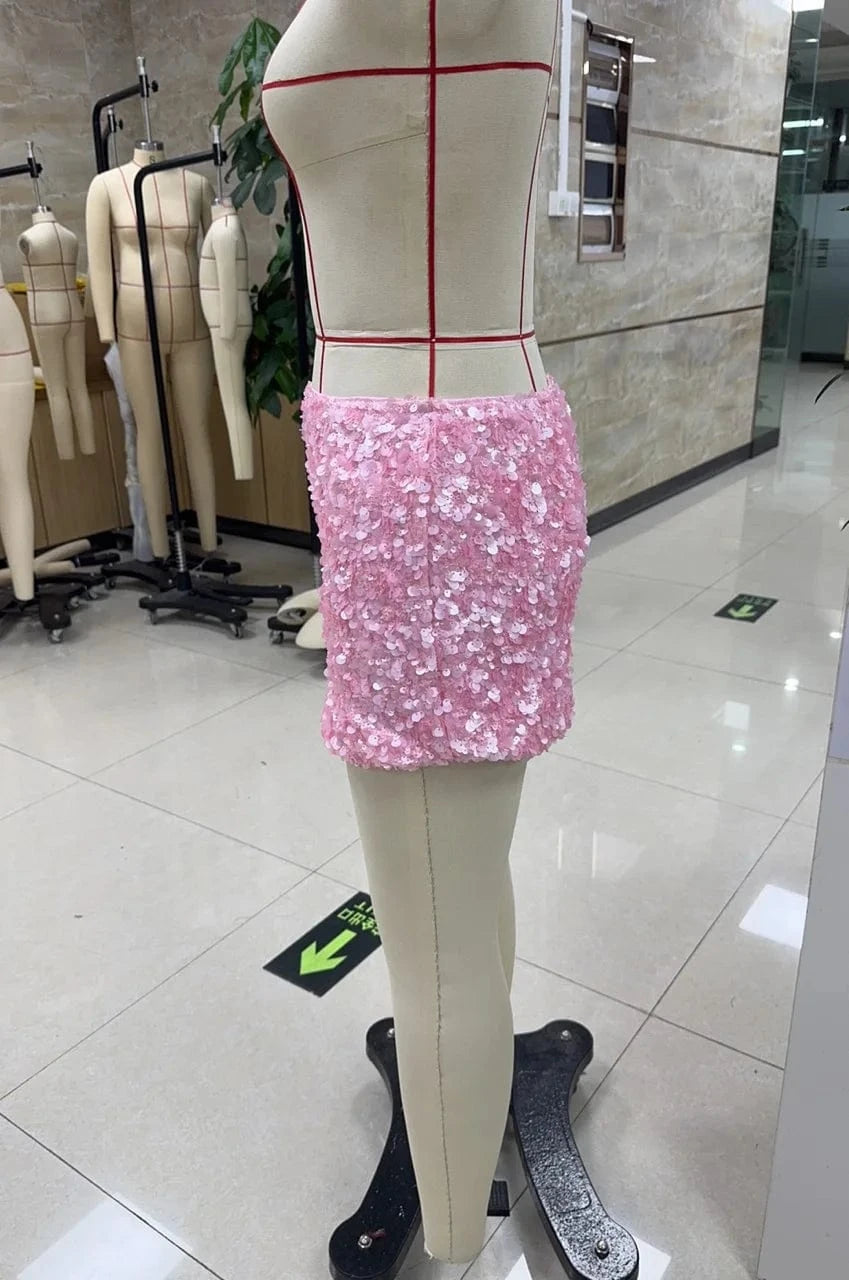 hirigin Sequined Women Sparkling Mini Skirt Sexy Slim Fit Unique High Waist Skirts New Spring Summer Female Party Club Dress