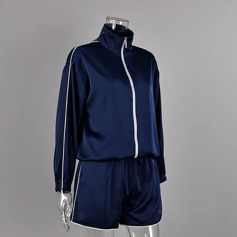Relaxed Fit Casual Solid Coat Shorts Set for Women