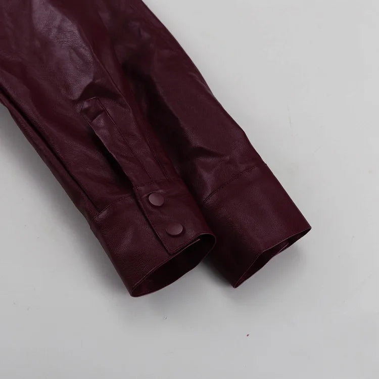 Faux Leather Two Piece Dress Coat Set