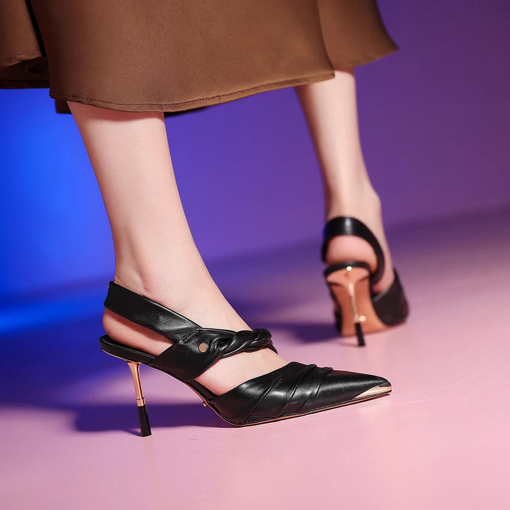 Elegant Real Leather Narrow Band Sandals for Women