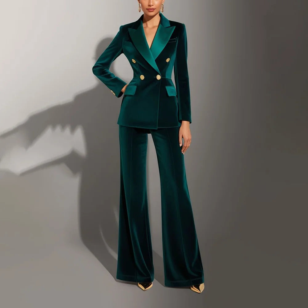 Double Breasted Velvet Suit Set