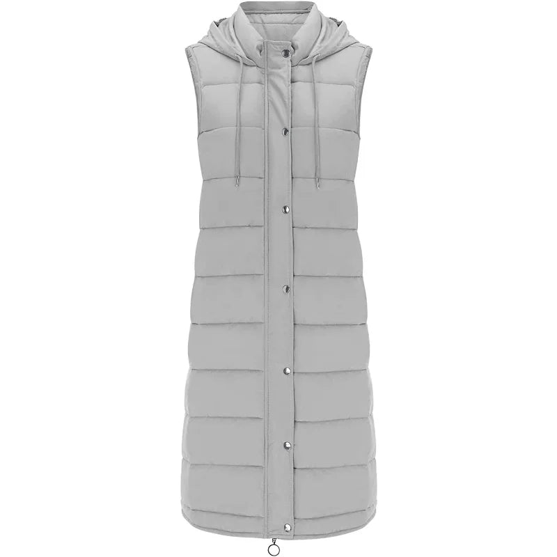 Warm Hooded Longline Sleeveless Vest Coat for Women