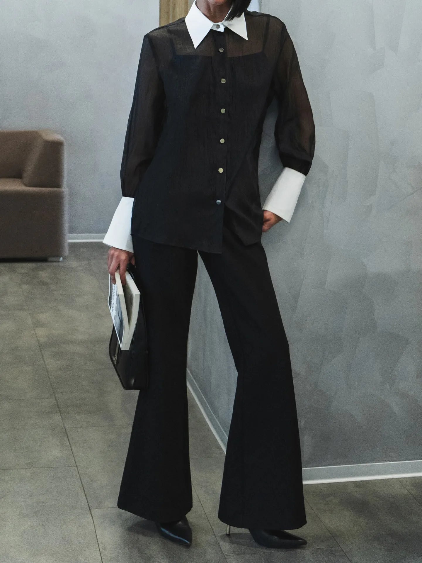 Summer Elegant Spliced See Through Mesh Blouse for Women