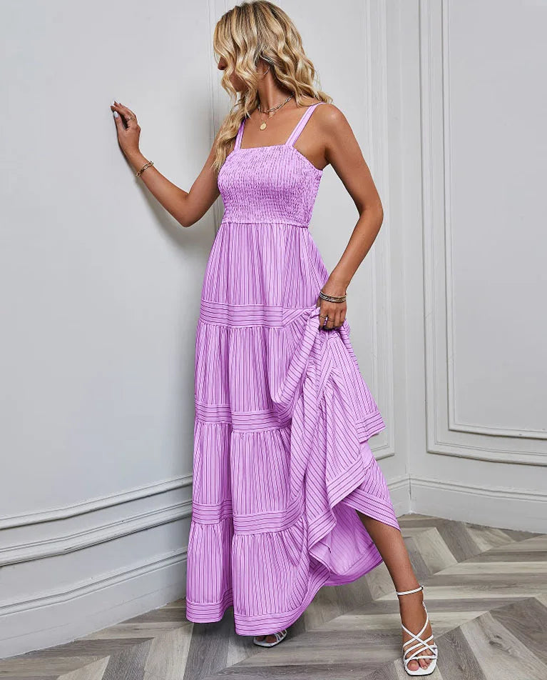 Elegant Striped Spaghetti Strap Maxi Dress for Women