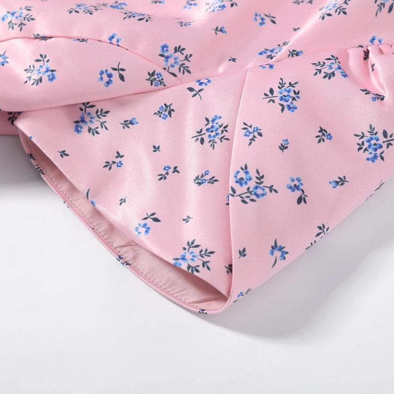 Elegant Printed Puff Sleeve Stand Collar Shirt for Women