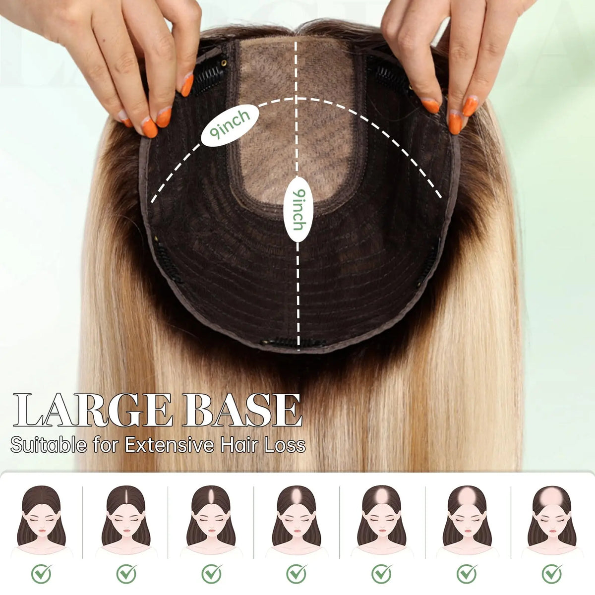 Clip In Light Blonde Dark Root Straight Hair Topper For Women