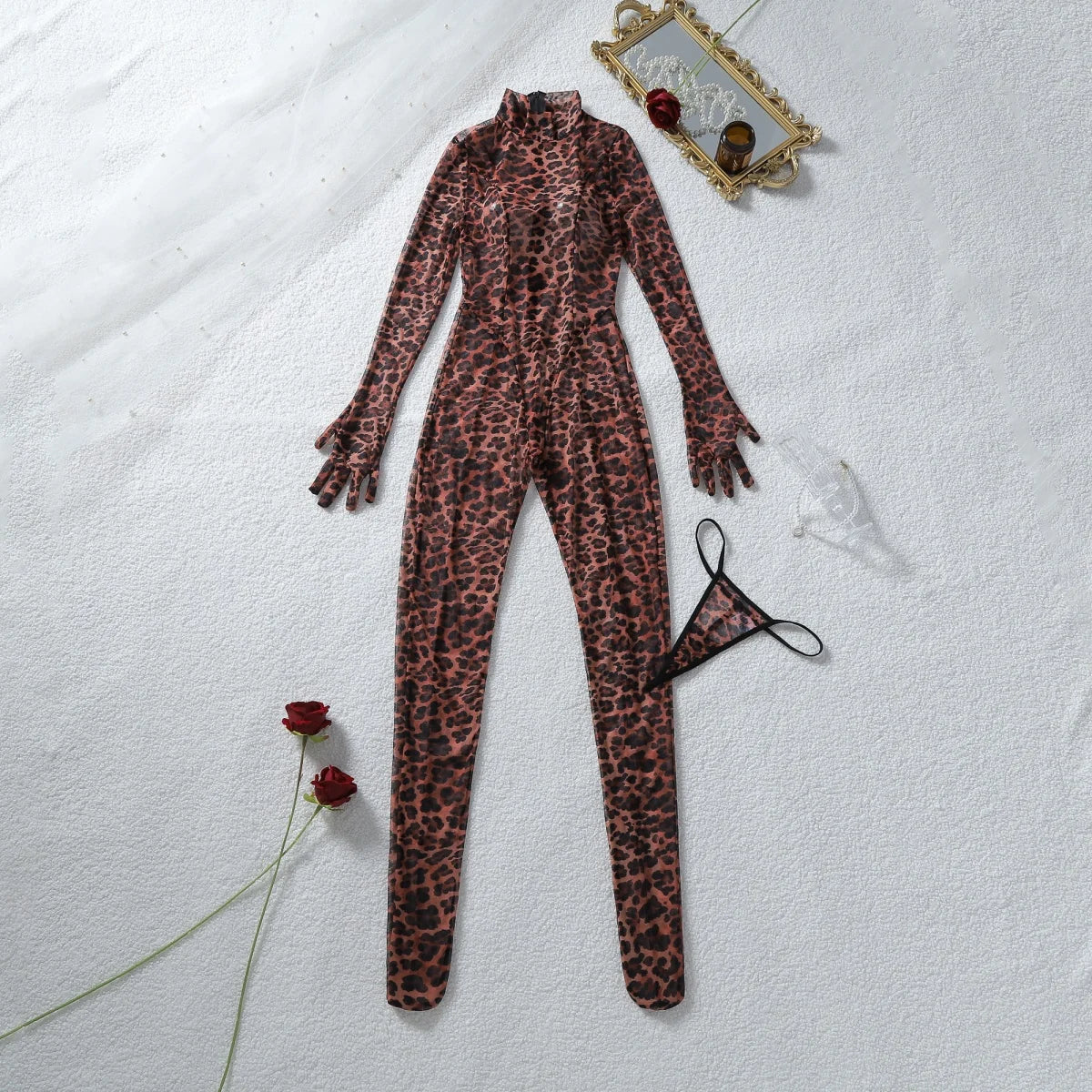 Slim Fit Leopard Print Long Sleeve Two Piece Set for Women