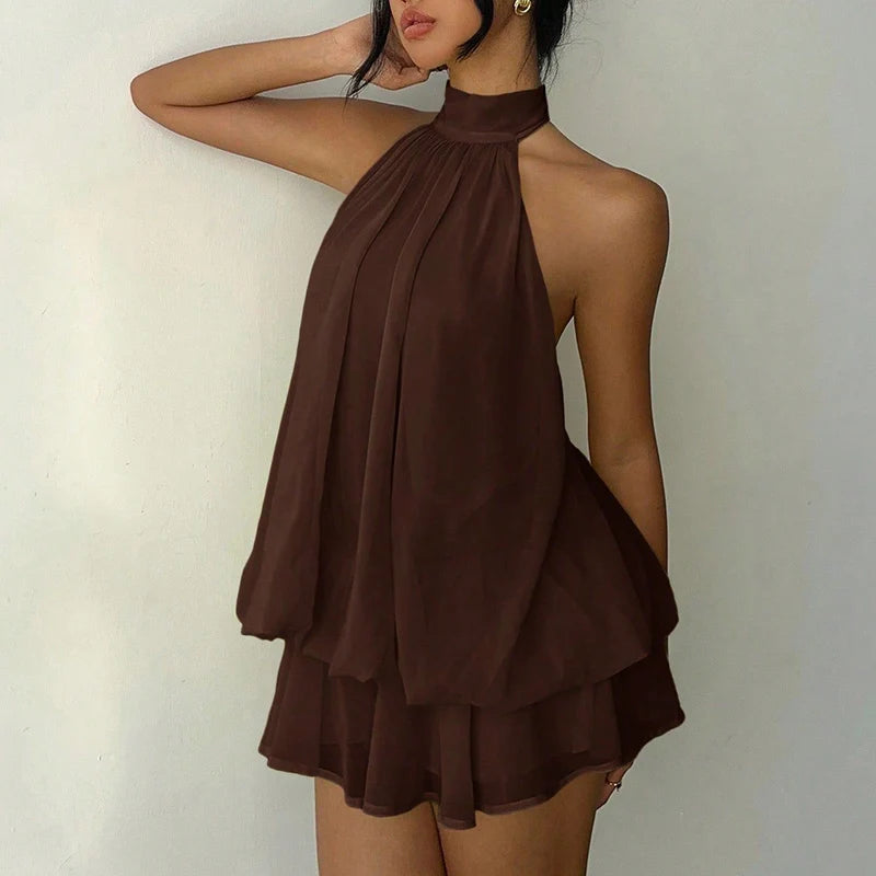 Chic Halter Neck Off Shoulder Backless Mini Dress For Women