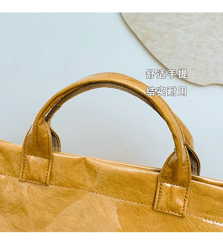 Kraft paper jelly waterproof bag, women's new retro commuting large capacity DuPont paper tote bag