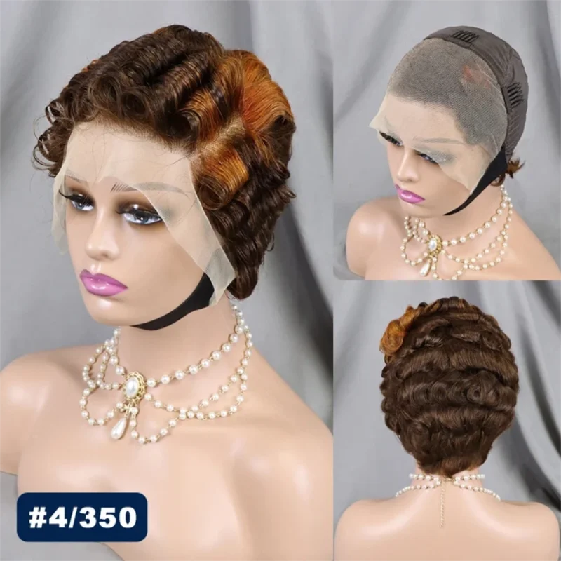 Pixie Cut Short Curly Lace Front Human Hair Wig for Women