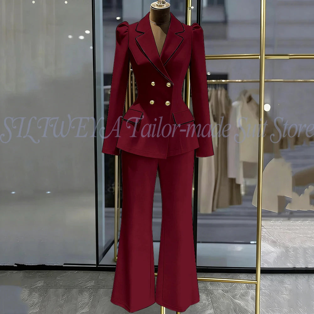 Double Breasted Blazer Set With Side Pockets For Women
