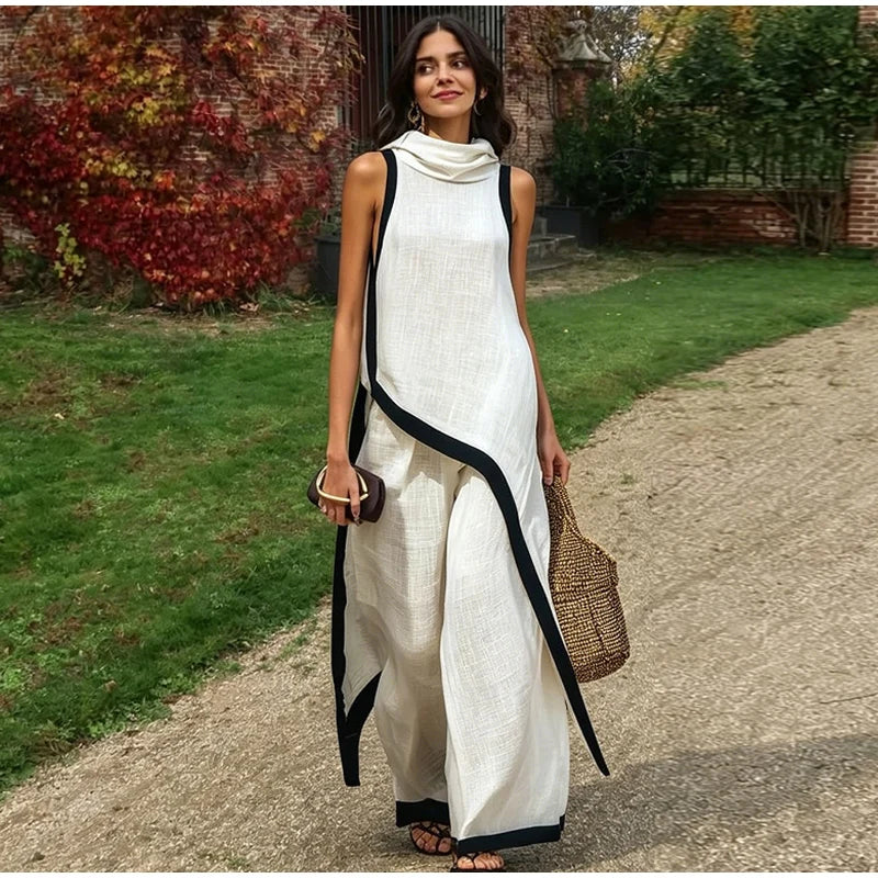 Casual Solid Blouse and Wide Leg Trousers for Women