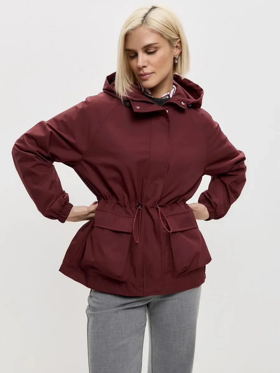 Hooded Hardshell Jacket With Pockets And Zipper for Women