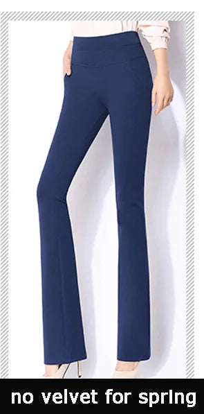 Vintage Office skinny Women Pants Trousers Zipper High Waist Pocket Flare pants formal OL Office Career Capris Work Wear Black