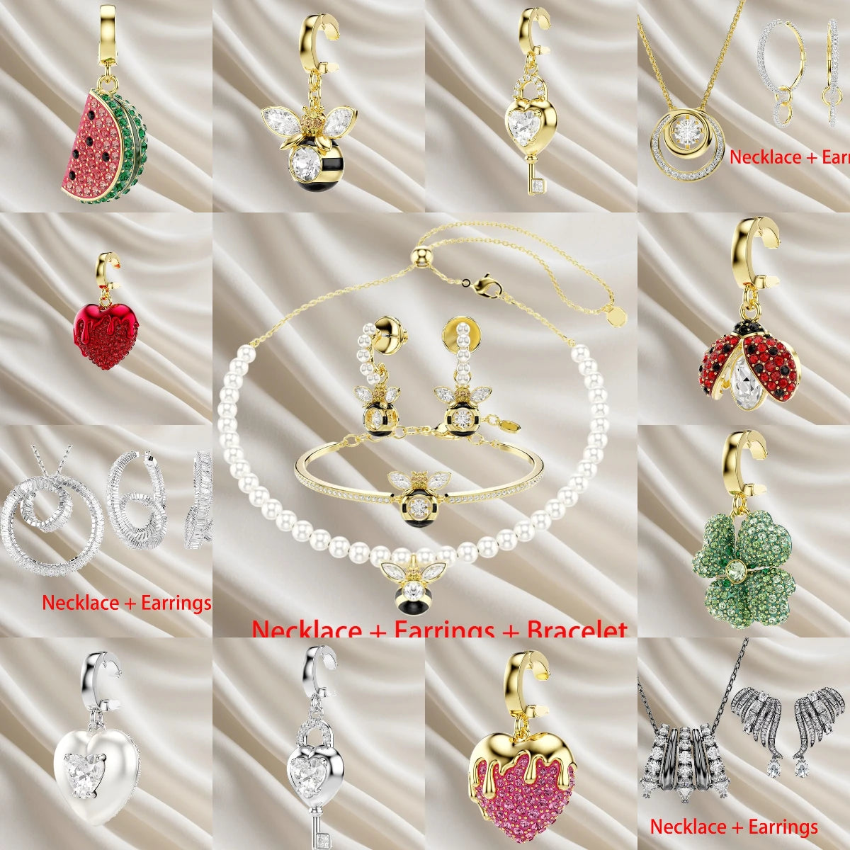 Sparkling Inlaid Pearl Pendant Jewelry Set for Women