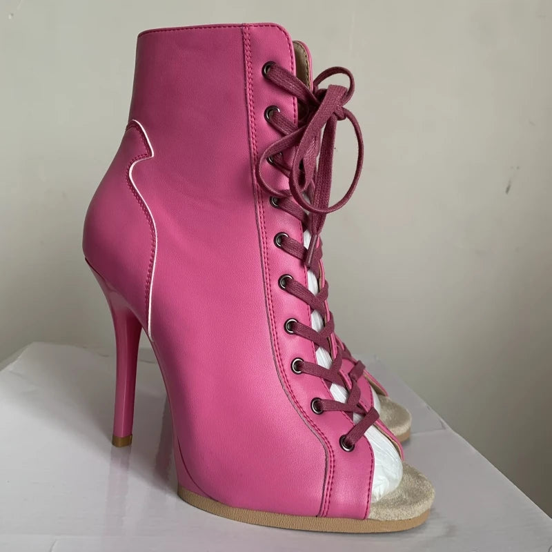 Peep Toe High Heel Zipper Ankle Boots