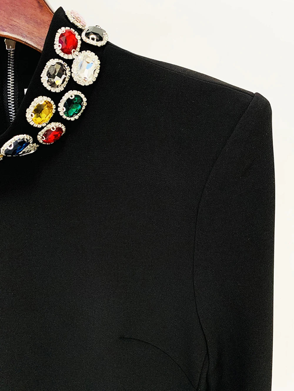 Modphy 2025 New Sparkling Luxury Colored Diamonds Stand Collar Design Mini Dress Women'S Long Sleeved Fashion Elegant Vestidos