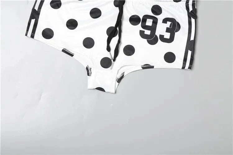 Weird Puss Dot Digit Print 2 Piece Set Women Casual Sporty Hipster Crop Tops+Shorts Matching Streetwear Skinny Stretch Tracksuit