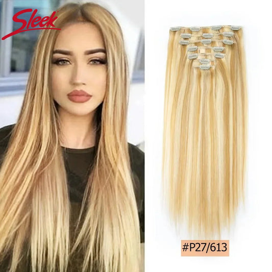 Straight Honey Blonde Human Hair Clip In Extensions For Women