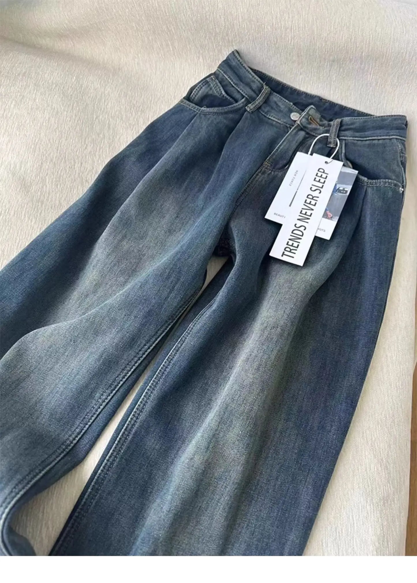 Velvet Baggy High Waist Denim Jeans
