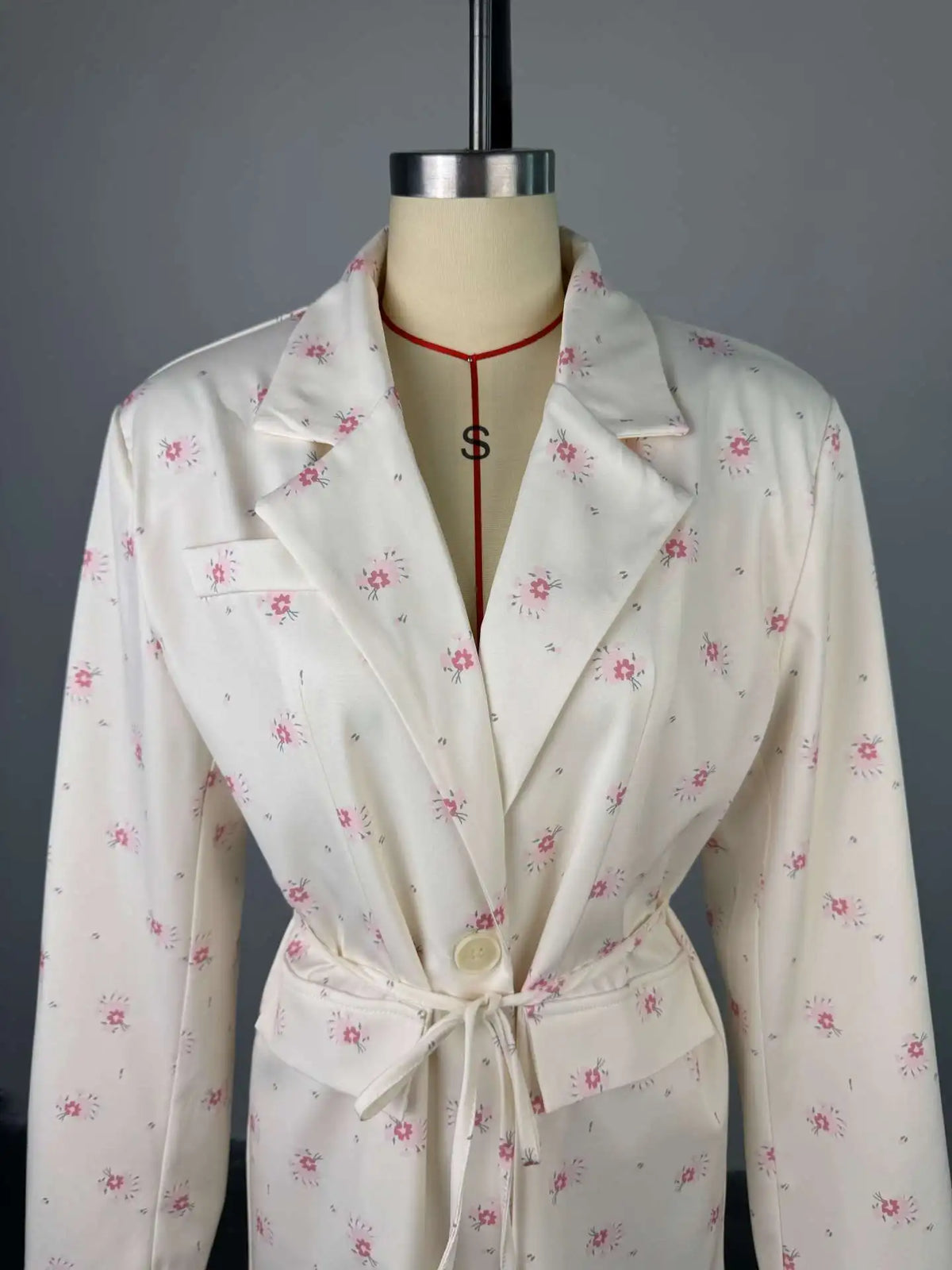 Printed Lace Up Casual Notched Blazer Jacket for Women
