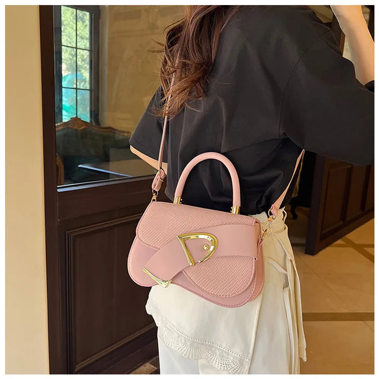 Women's Elegant Minimalist Shoulder Bag Golden-Tone Hardware Adjustable Strap Formal Purse Durable Handbag Fashionable Tote