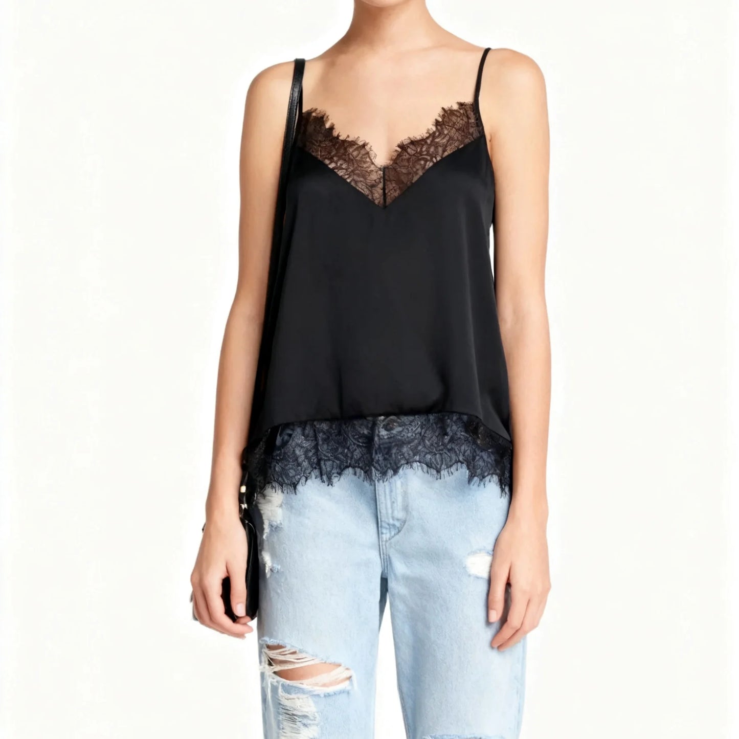 Lace Trim Sleeveless V Neck Camisole Top for Women