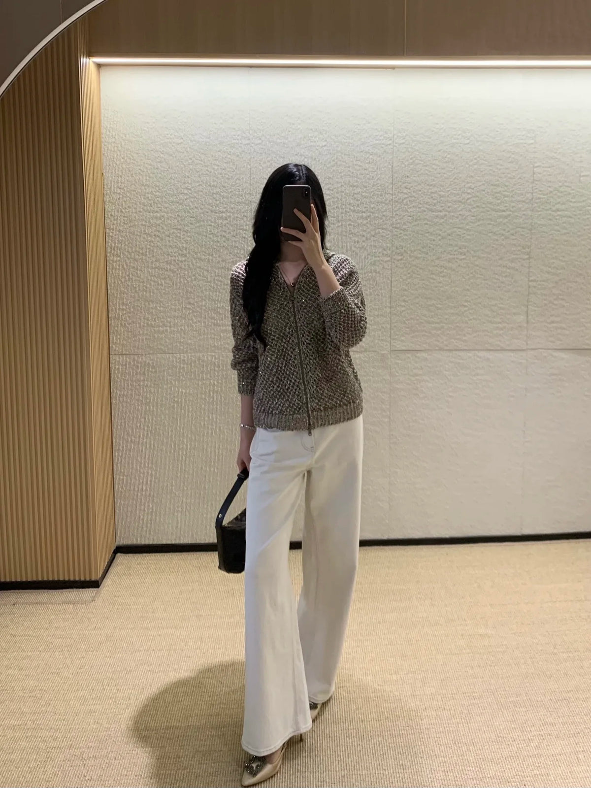 Sequined Hooded Knit Cardigan with Zipper for Women
