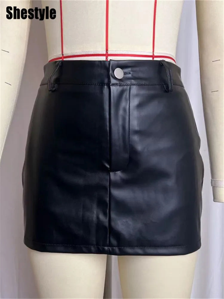 Slim Fit Faux Leather Zippered Mini Skirt for Women