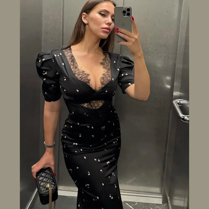 Elegant Black Women Dresses Chic V-neck Cinched Waist Shoulder Pads Dress 2025 Long Sleeve Mini Party Ladies Chic Street Gowns
