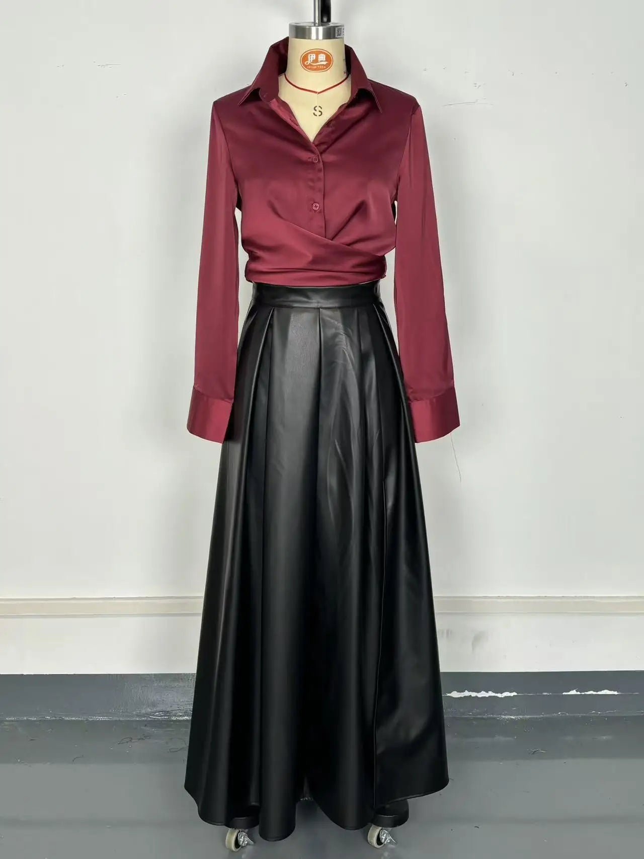 PU Leather Skirt New Style Fashion Large Slit Leather Skirt Mid-length Irregular Long Skirt Autumn Black Casual Holiday Skirts