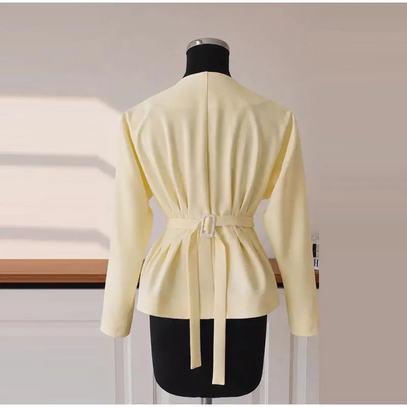 V-Neck Ruffle Coat and Wide Leg Pants Two-Piece Set for Women