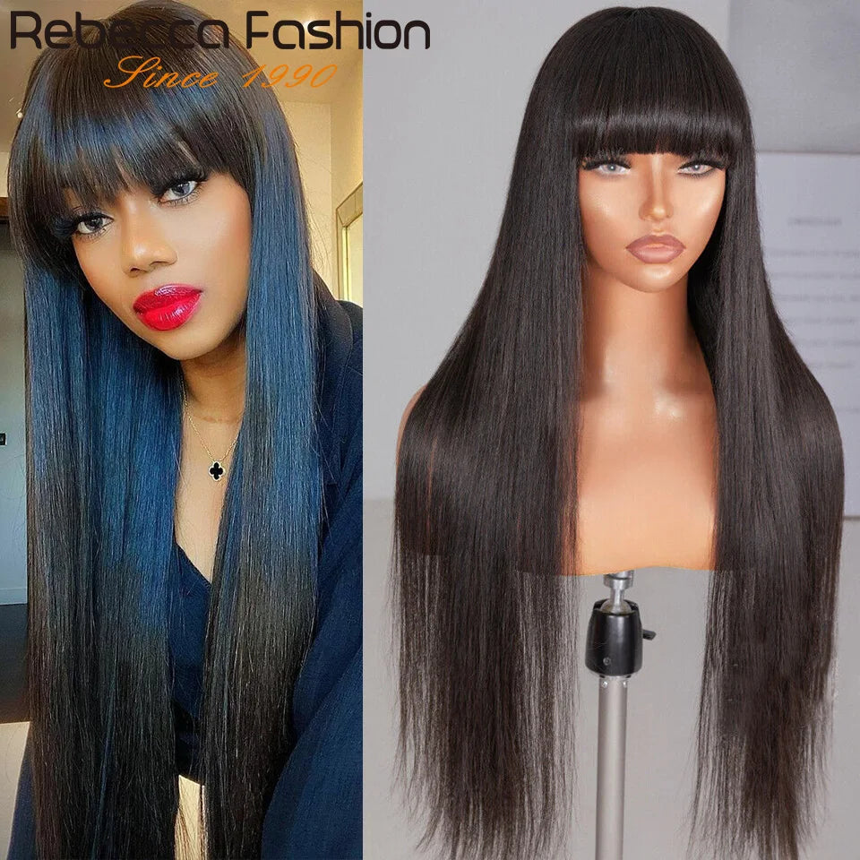 Glueless Straight Human Hair Wig With Bangs for Women