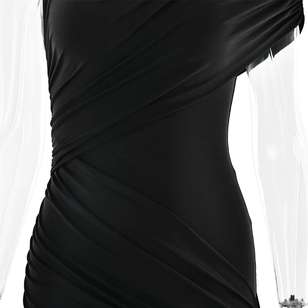 Elegant Irregular Pleated Tassel High Waist Mini Dress for Women
