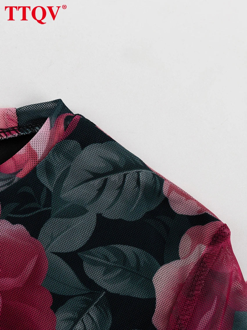 Printed Long Sleeve Shirt and Mini Skirt Two Piece Set for Women