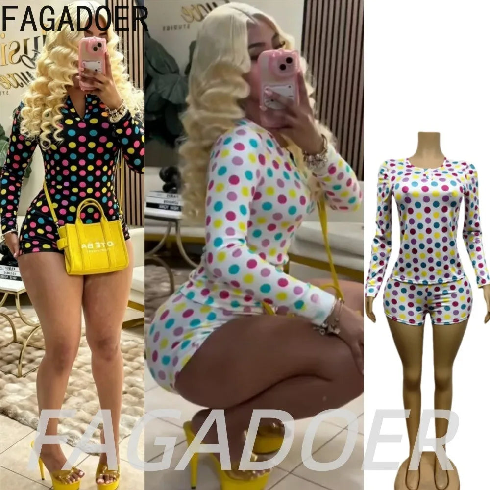 Cute Colorful Polka Dot Print Two-Piece Set for Women