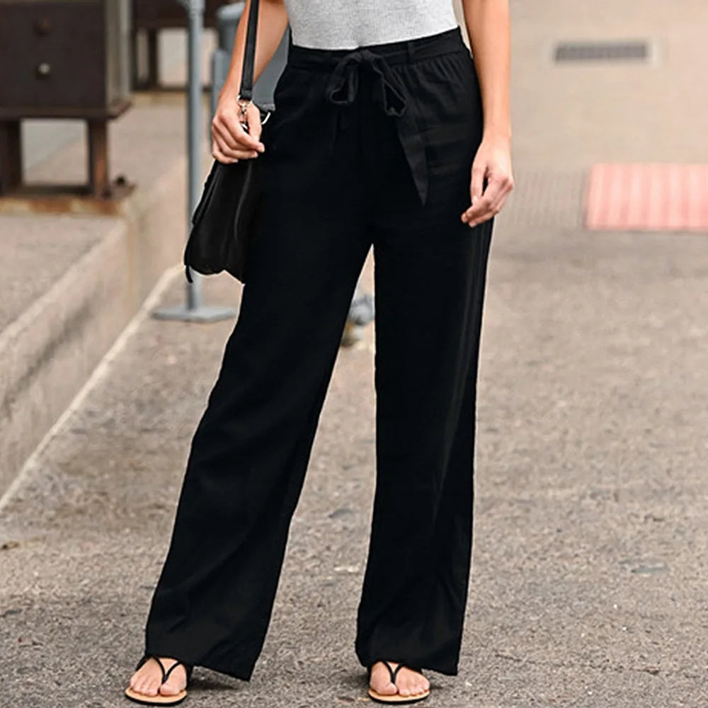 Linen Cotton Elastic Waist Ankle Length Pants for Women