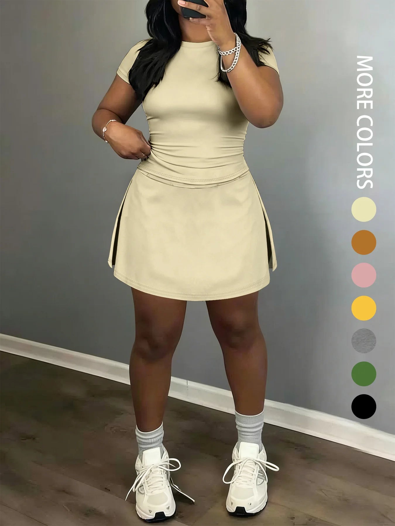 Sporty Short-Sleeve Tee and Culottes Two-Piece Set for Women