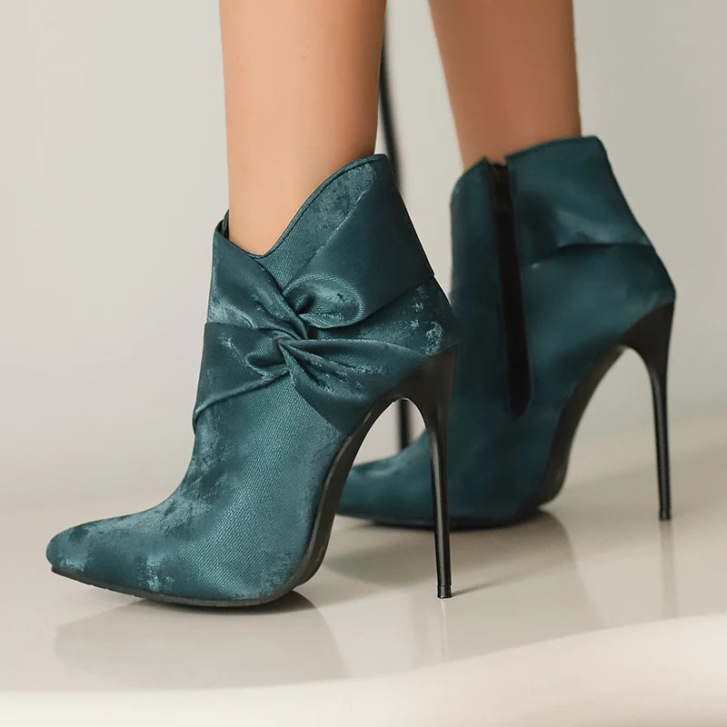 Elegant Bowknot Lace-Up High Heel Ankle Boots for Women