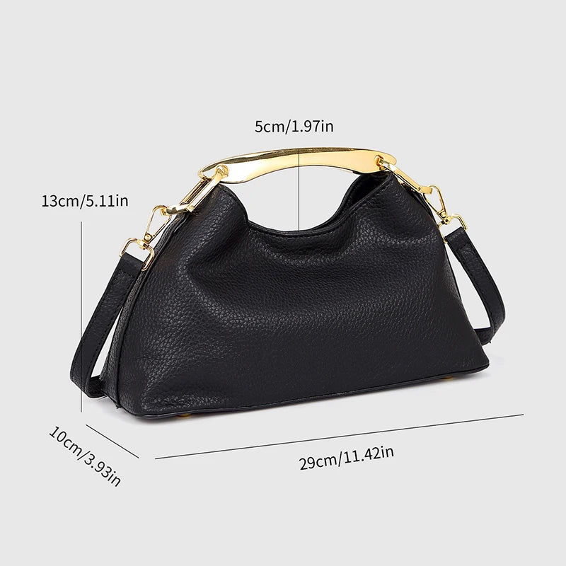 Luxury Texture Women's Bag Lychee Pattern Metal Handle Shoulder Bag Evening Clutch Bag Fashion Designer Half-moon Crossbody Bag